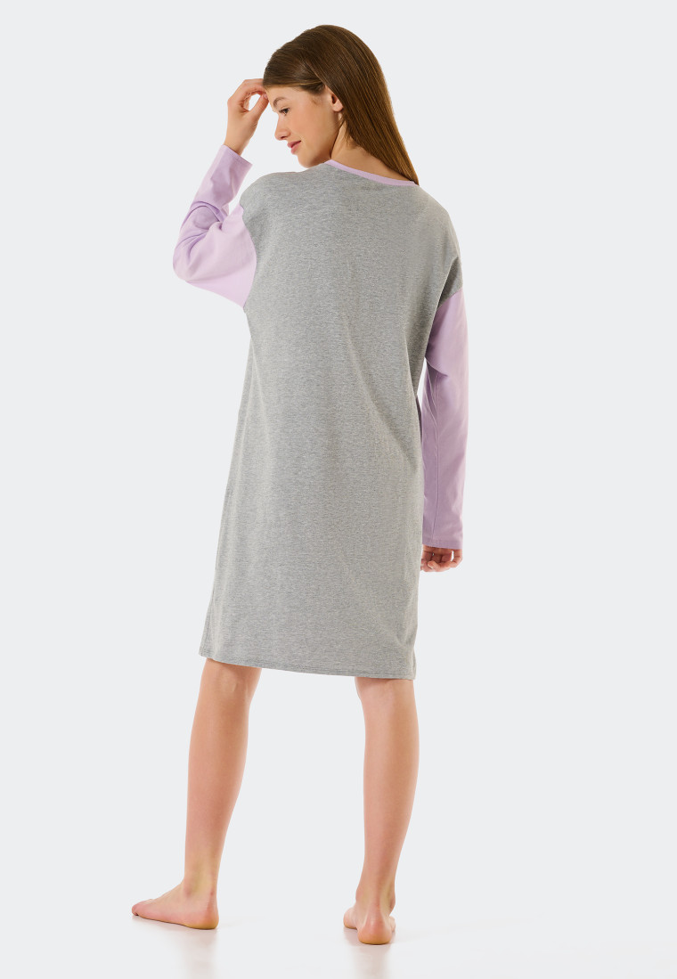 Camicia da notte a maniche lunghe in cotone biologico, motivo con cane, grigio screziato - Tomorrows World