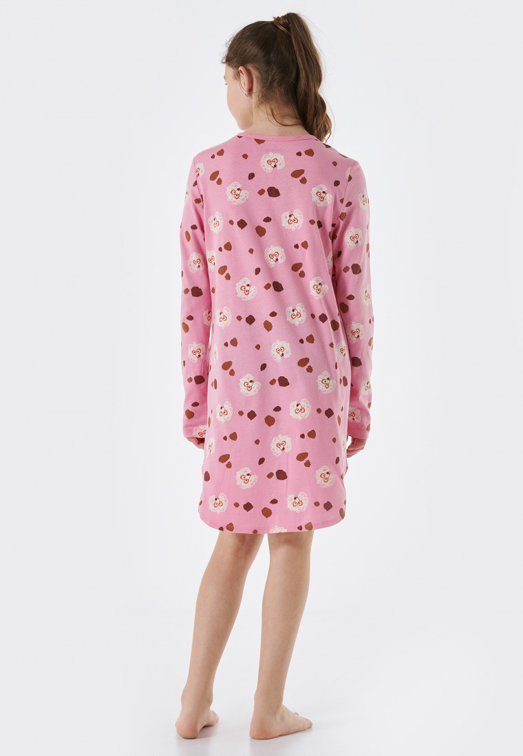 Chemise de nuit manches longues coton bio chien rose - Nightwear