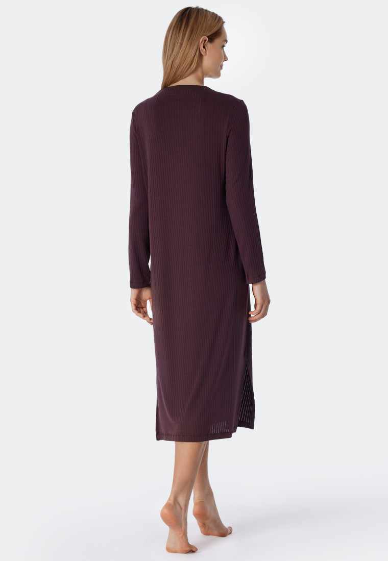 Chemise de nuit à manches longues Tencel col cheminée bordeaux - selected! premium