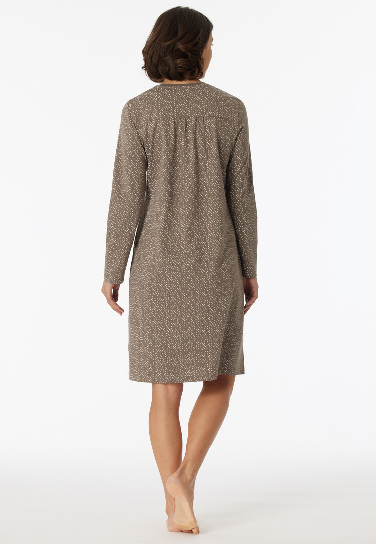 Slaapshirt lange mouwen V-hals gestipt taupe - Comfort Essentials