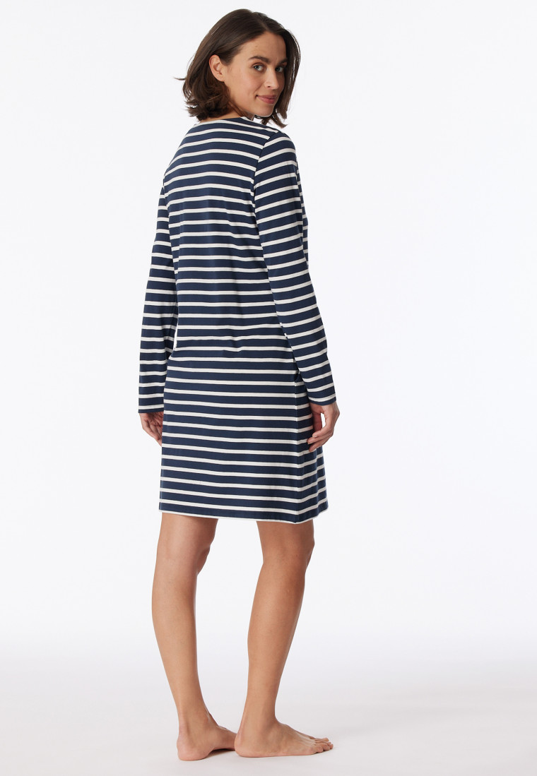 Sleep shirt midnight blue long-sleeved V-neck stripes - Casual Essentials