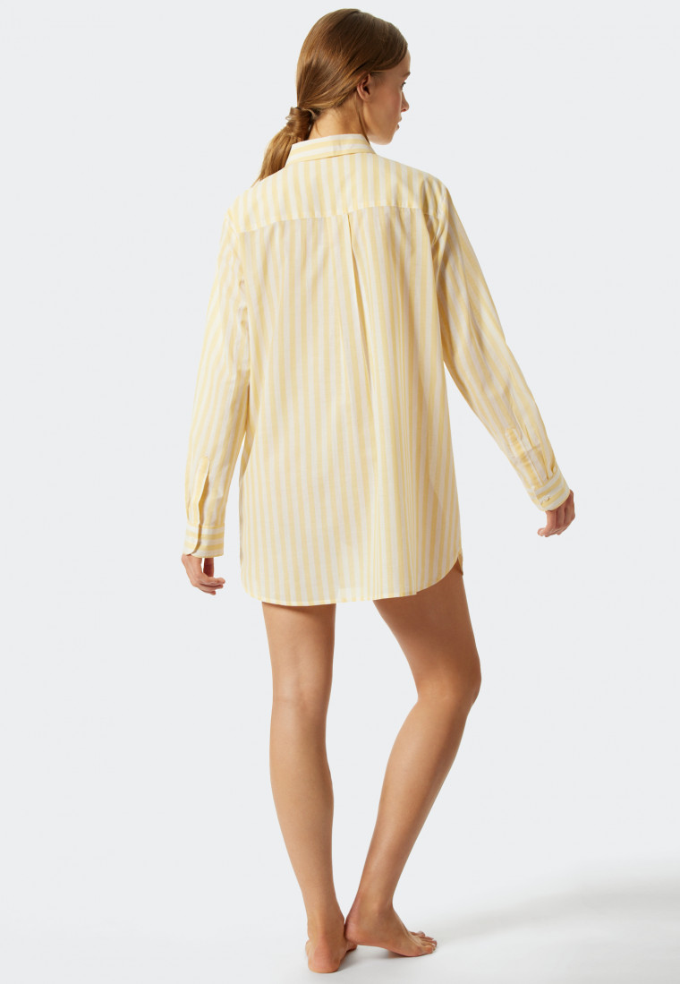 Sleep shirt long-sleeved woven fabric button placket stripes yellow - Pyjama Story