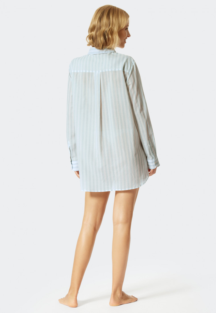 Sleepshirt langarm Webware Knopfleiste Streifen hellblau - Pyjama Story