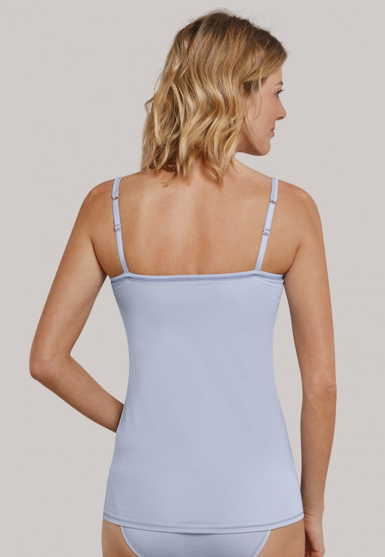 Onderhemd met spaghettibandjes vanbinnen geïntegreerde bustier kant grijsblauw - Personal Fit Cotton