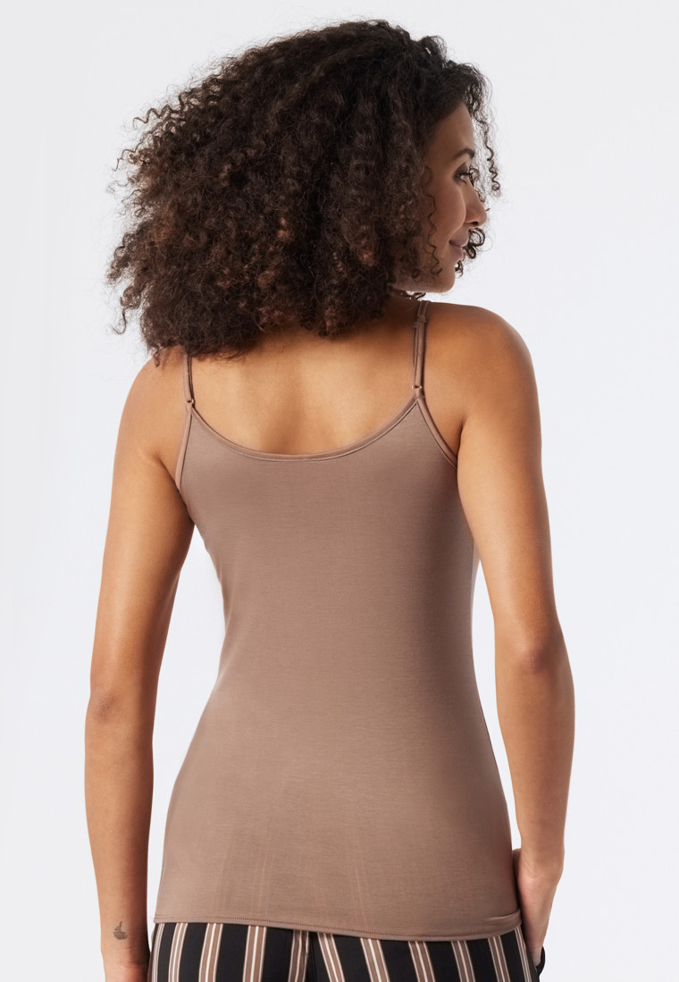 Spaghetti strap top Tencel adjustable straps lace brown - Tencel Lace