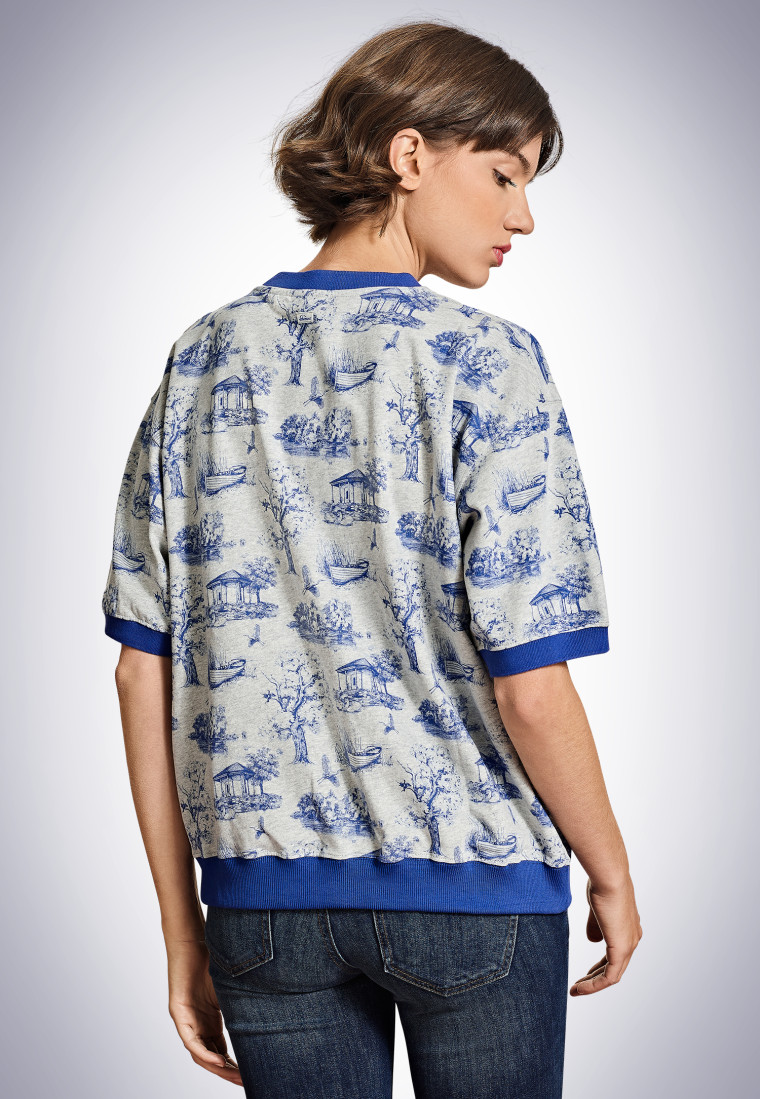 Sweat manches courtes indigo / gris chiné - Revival Merle