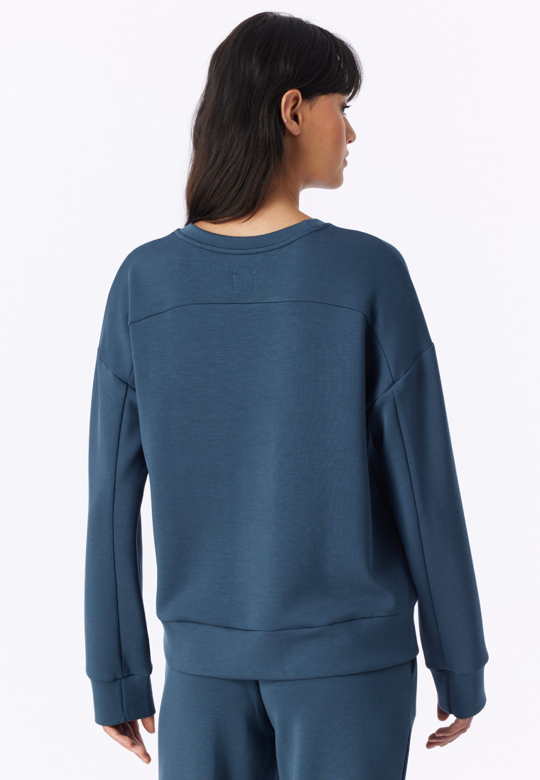 Long-Sleeve Double-Faced v-neck Sweatshirt, Deep Blue - Mix+ Relax
