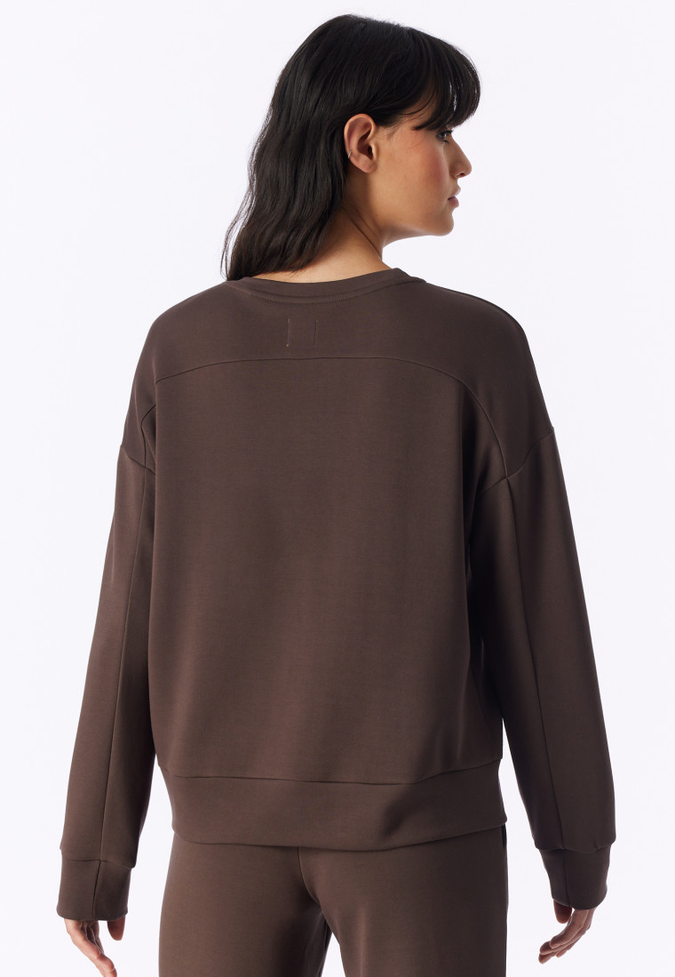 Long-Sleeve Double-Faced v-neck Sweatshirt, Deep Brown - Mix+ Relax