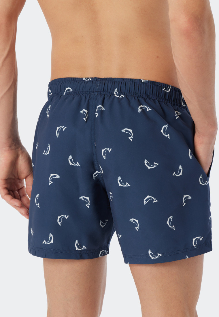Short de bain matière tissée poissons bleu foncé imprimé - Waterworld