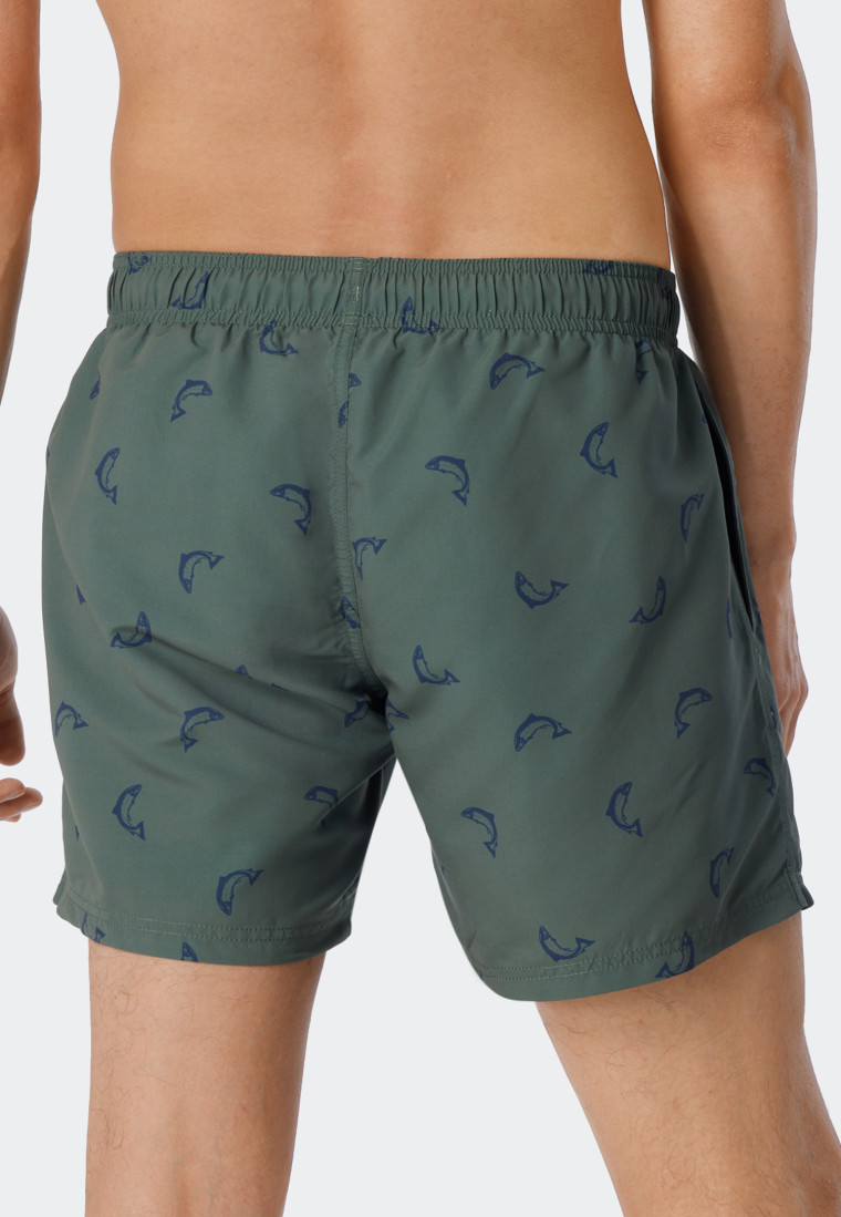 Zwemshort geweven stof vissen olijf patroon - Waterworld