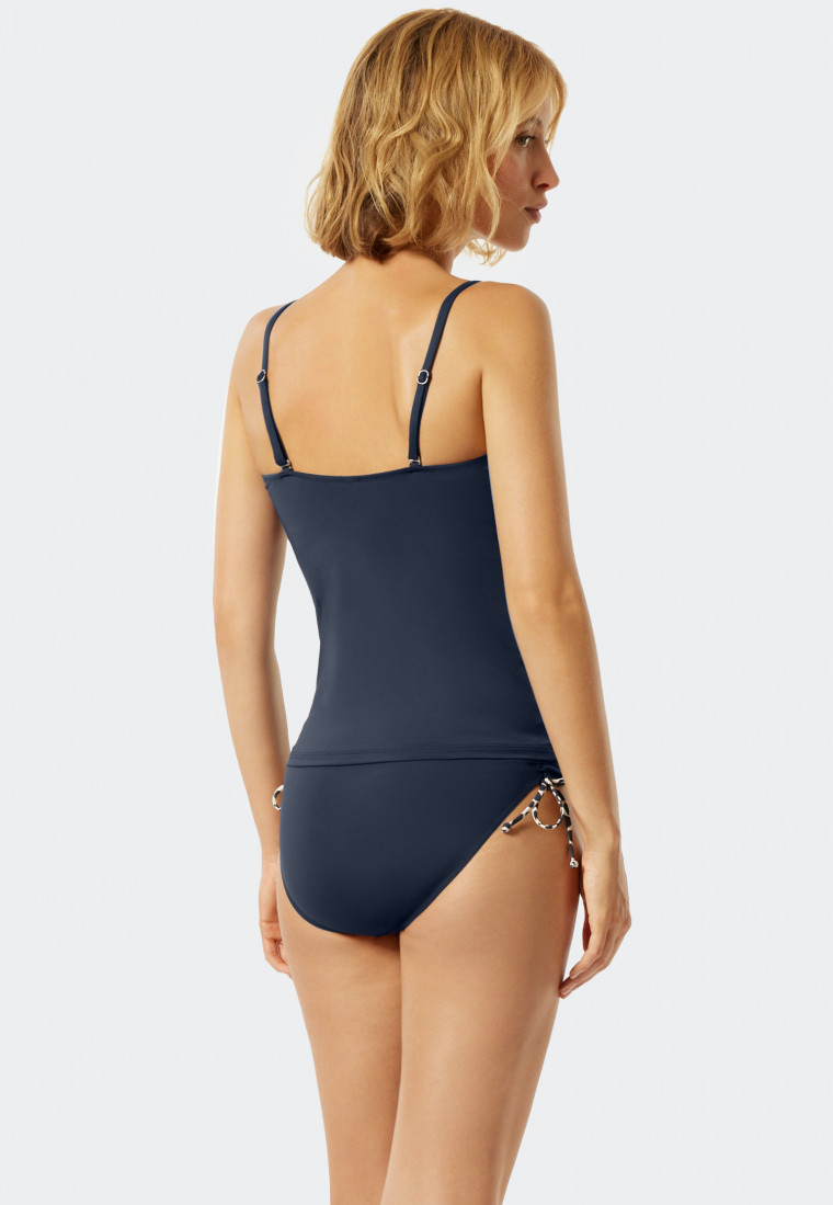 Set tankini con coppe morbide e spalline regolabili e midi-slip con lati regolabili di colore admiral blue - Californian Safari