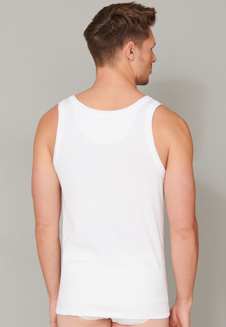 Canottiera a doppia costa in cotone biologico, bianco - Retro Rib