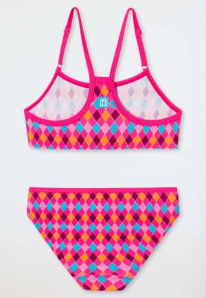 Bikini brassière maille recyclée SPF40+ chat ethnique volants multicolores - Cat Zoe