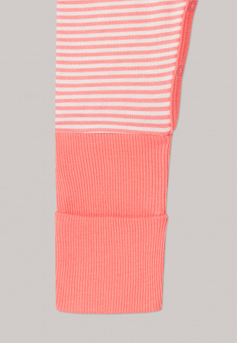 Pyjama Bebe Long Bambou Bords Cotes Variables Rayures Pomme Ver De Terre Corail Blanc Naturel Natural Love Schiesser