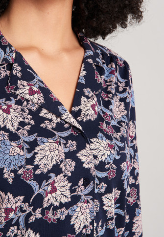 Pyjama lang interlock knoopsluiting bloemenprint donkerblauw - Feminine Floral Comfort Fit