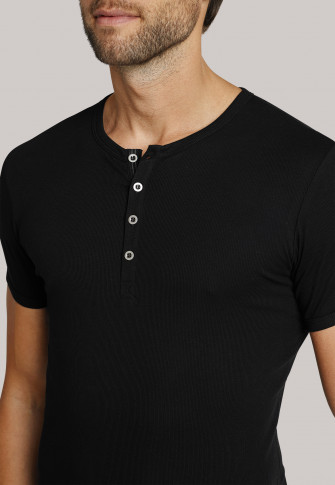 Shirt kurzarm mit Knopfleiste Doppelripp schwarz Naturbursche Shirt kurzarm mit Knopfleiste Doppelripp schwarz Naturbursche