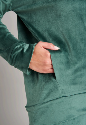 Long-sleeved shirt Nicky velour side pockets cuffs dark green - Mix & Relax