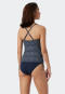 Tankini set soft cups variable straps midi bottoms adjustable sides dark blue patterned - Sea Blossom