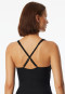 Badpak met schelp jersey gerecycled strepen zwart - Aqua