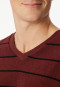 Schlafanzug lang Frottee V-Ausschnitt Ringel burgund - Casual Nightwear