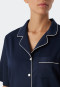 Pajamas short cotton woven satin button placket piping dark blue - selected! premium inspiration