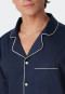 Pyjama long satin tissé patte de boutonnage passepoils bleu foncé - Cotton Satin