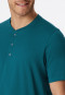 Schlafanzug kurz Organic Cotton Knopfleiste Streifen jeansblau - Casual Nightwear