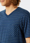 Short pajamas organic cotton V-neck stripes blue / dark blue - Fashion Nightwear
