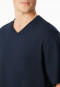 Short pyjamas V-neck chest pocket atlantic blue patterned - Comfort Essentials