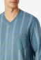 Pyjama long Coton biologique Encolure en V Poignet Poche poitrine bleu-gris à carreaux - Comfort Nightwear