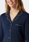 Sleep shirt long-sleeved interlock button placket piping dark blue - Contemporary Nightwear