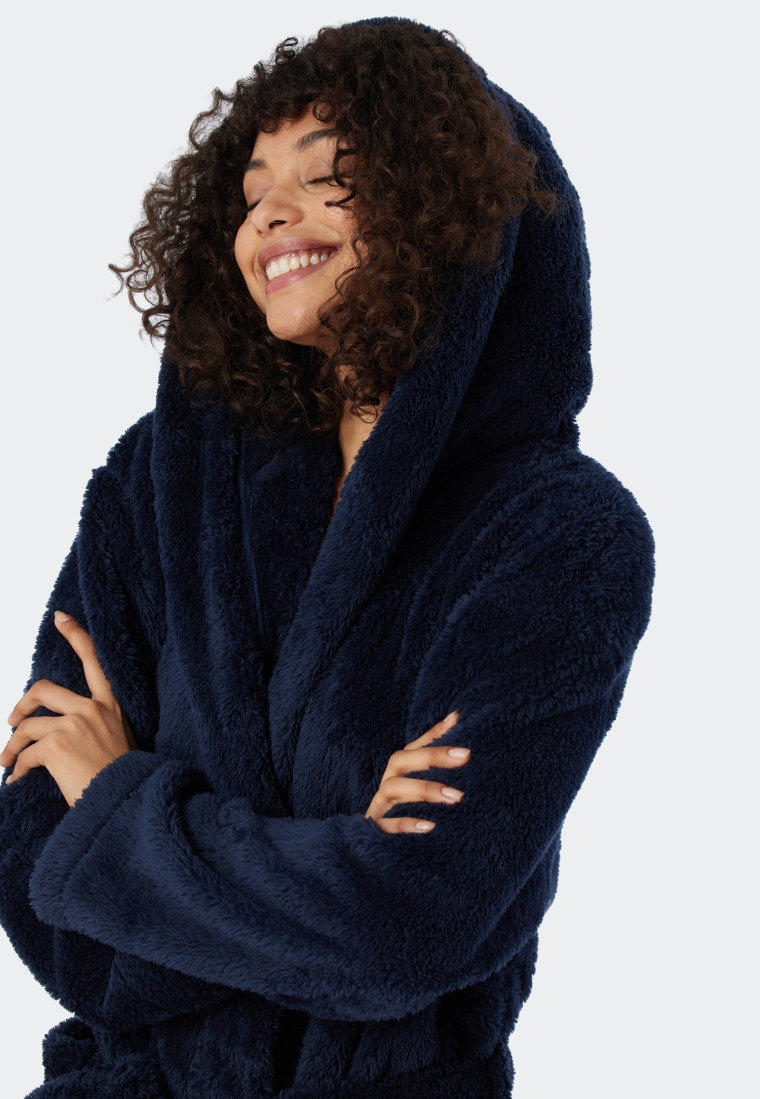 Bathrobe teddy fleece comfort fit dark blue - Essentials