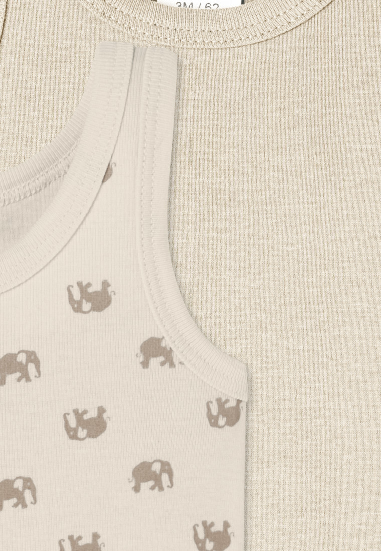 Romper set van 2 fijne rib bandjes olifanten crème - Natural Love
