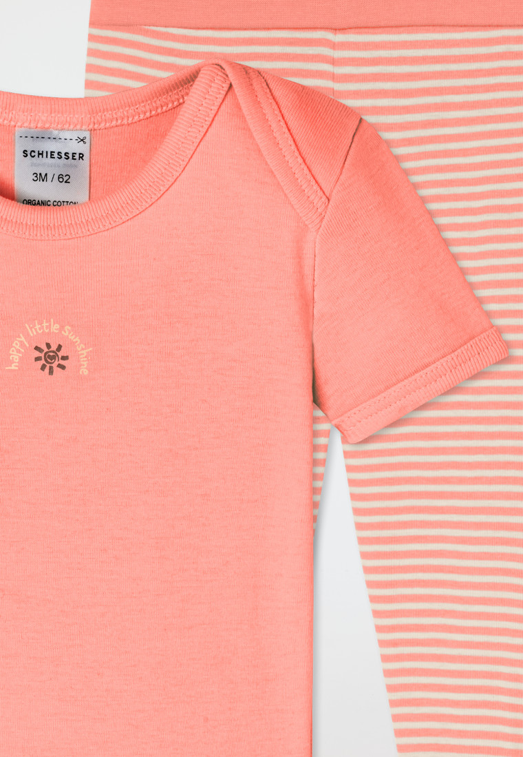 Baby set 2-piece fine rib short-sleeved bodysuit pants sun peach - Natural Love