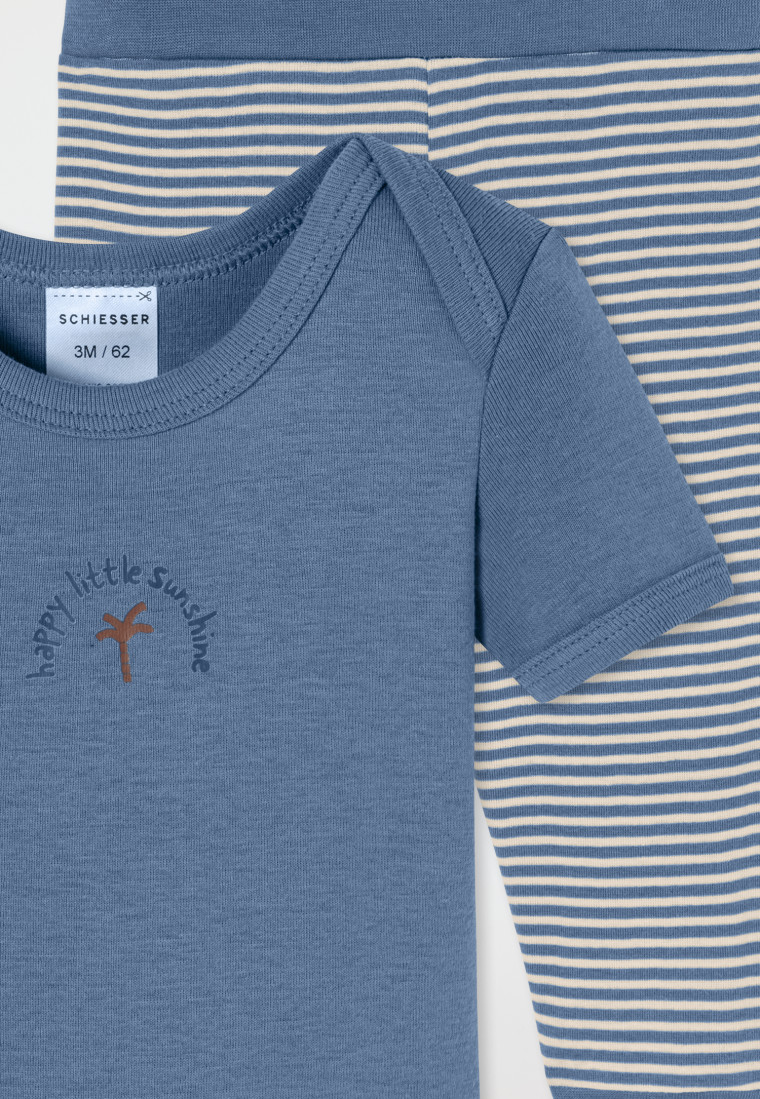 2-delige babyset fijnrib romper met korte mouwen broek palm lichtblauw - Natural Love