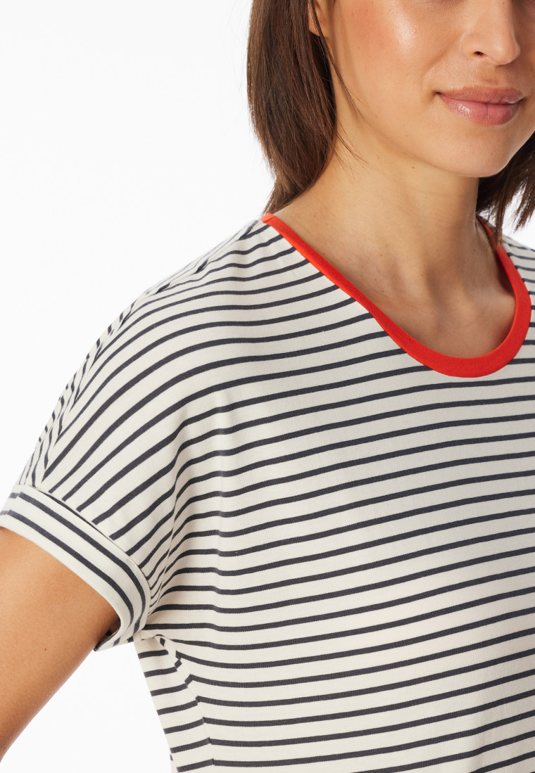Camicia da notte a maniche corte a strisce off-white - Casual Essentials