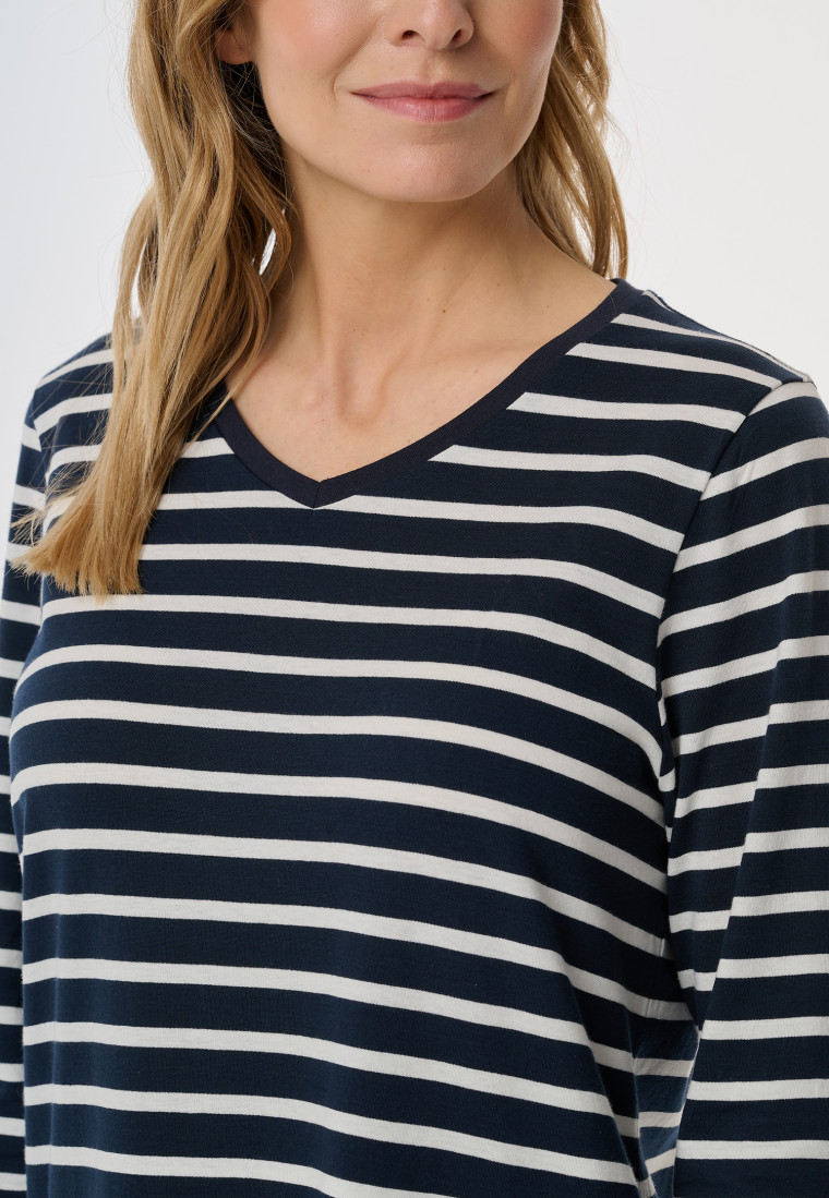 Long sleeve striped sleep shirt midnight blue Casual Essentials SCHIESSER
