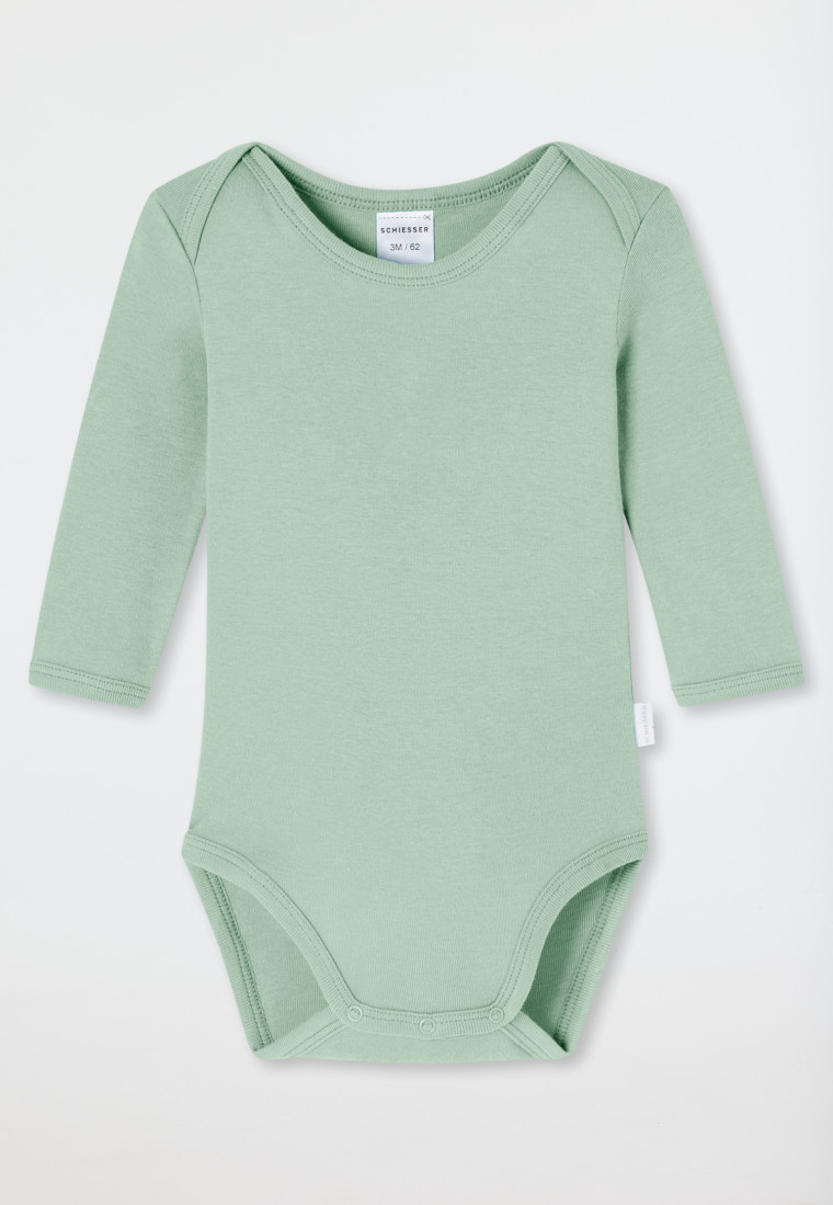 Romper met lange mouwen 2-pack fijne rib streepjes groen crème- Natural Love