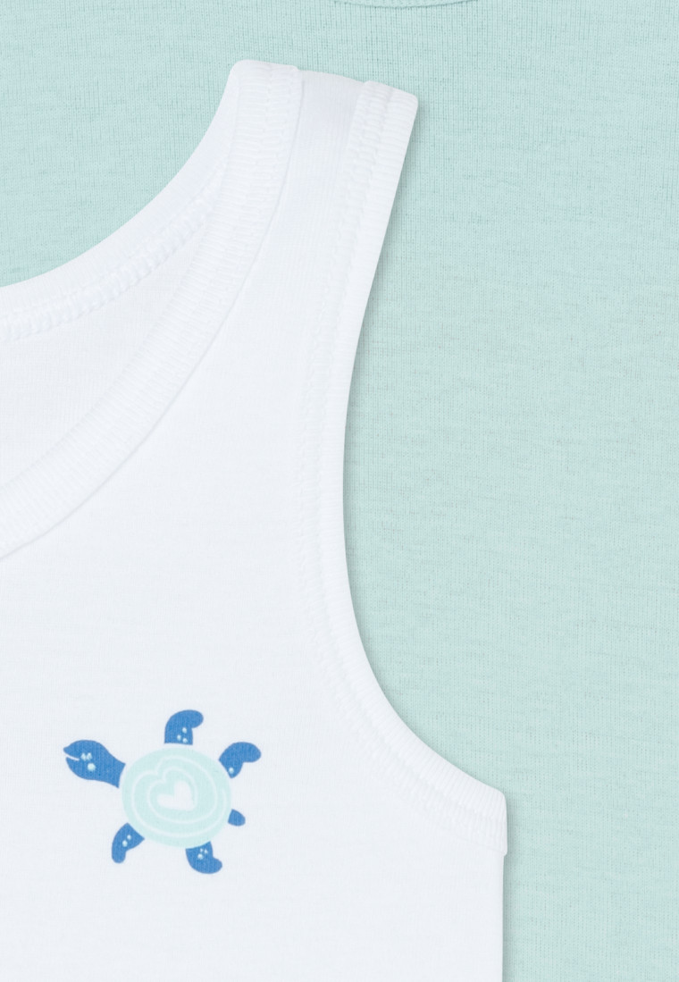 2-pack vests turtle light green/ white - Fine Rib