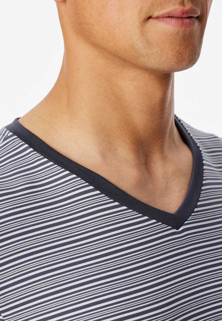 Schlafanzug lang Streifen graphit - Long Life Soft