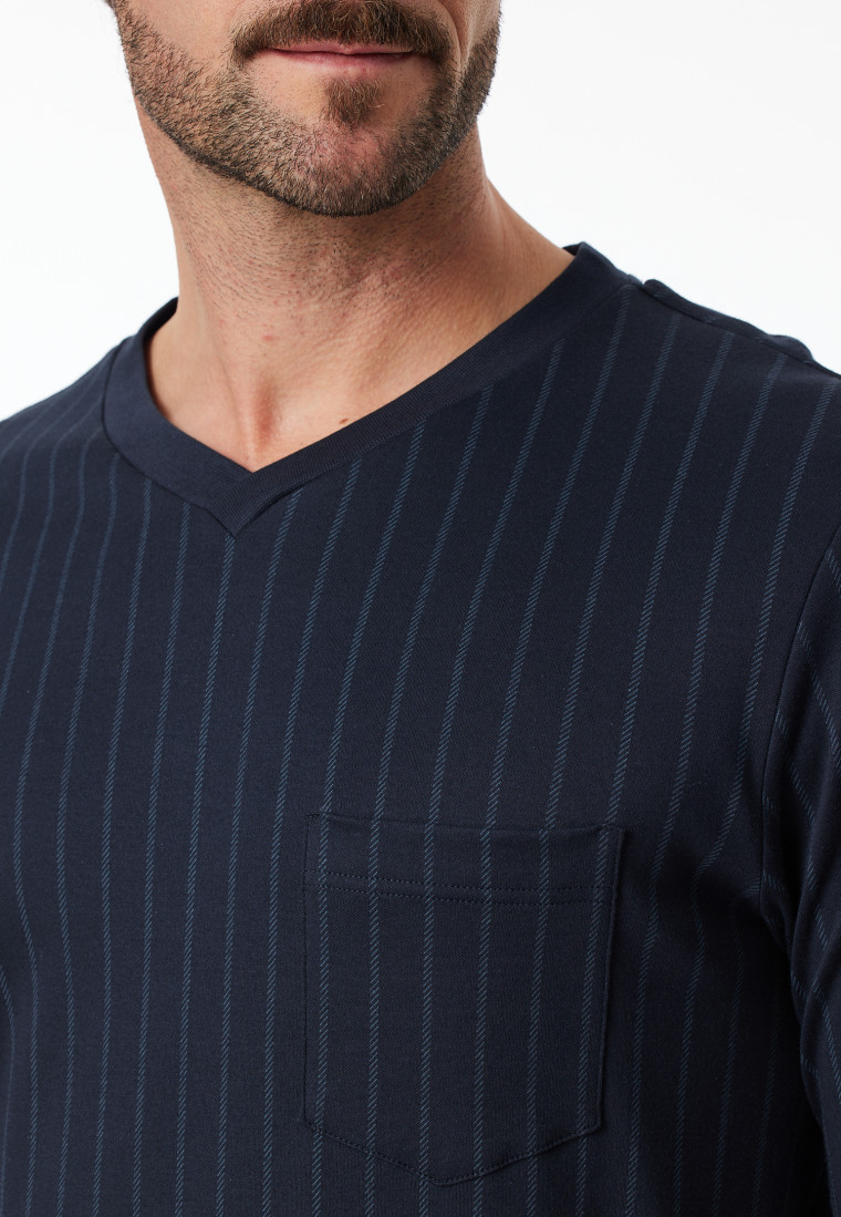 Nachthemd langarm Streifen nachtblau - Fine Interlock