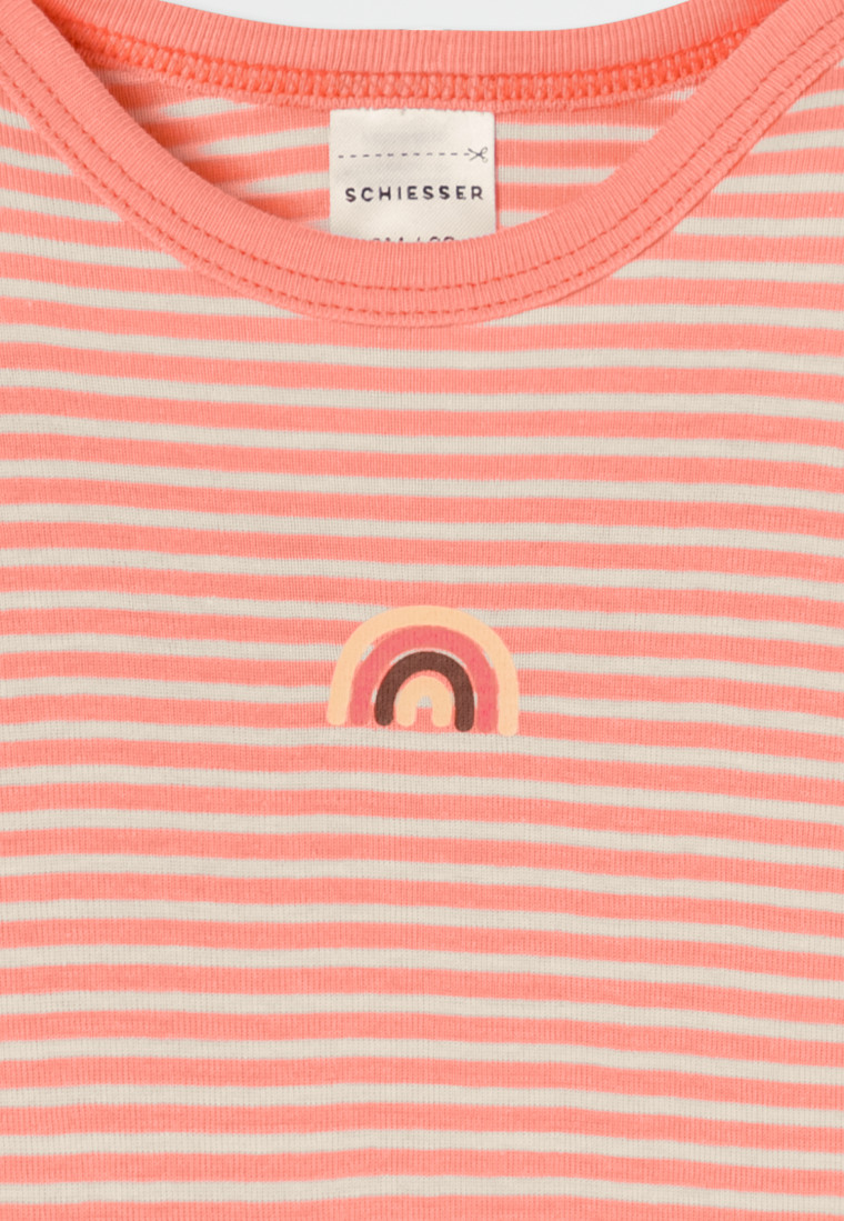 Baby suit fine rib long-sleeve Vario-foot stripes apricot - Natural Love
