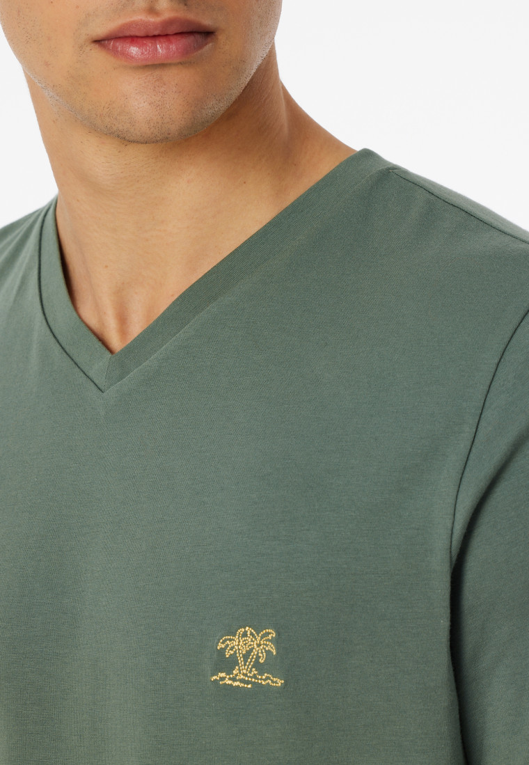 Short pyjamas V-neck palm trees khaki - 95/5