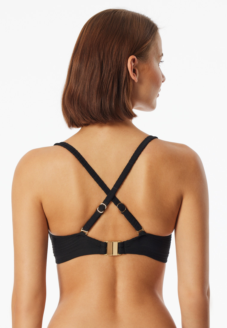 Bandeau bikini top met cup jersey gerecycled strepen zwart - aqua