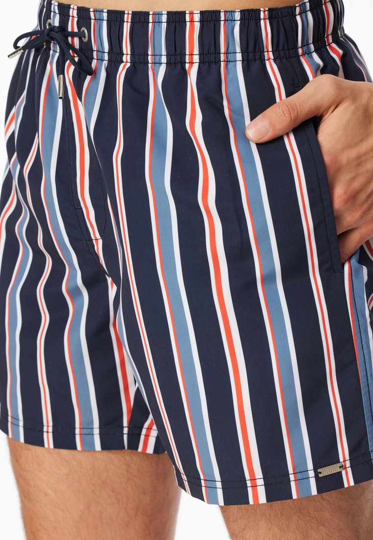 Badeshorts Webware recycelt Streifen nachtblau - Aqua
