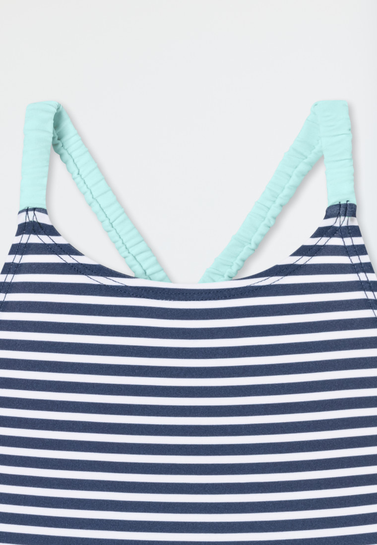 Badeanzug Wirkware recycelt LSF40+ Streifen white&stripes - Aqua