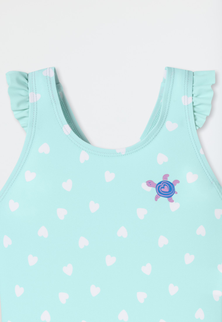 Maillot de bain en tricot recyclé SFP 40+ pois tortue vert clair - Aqua