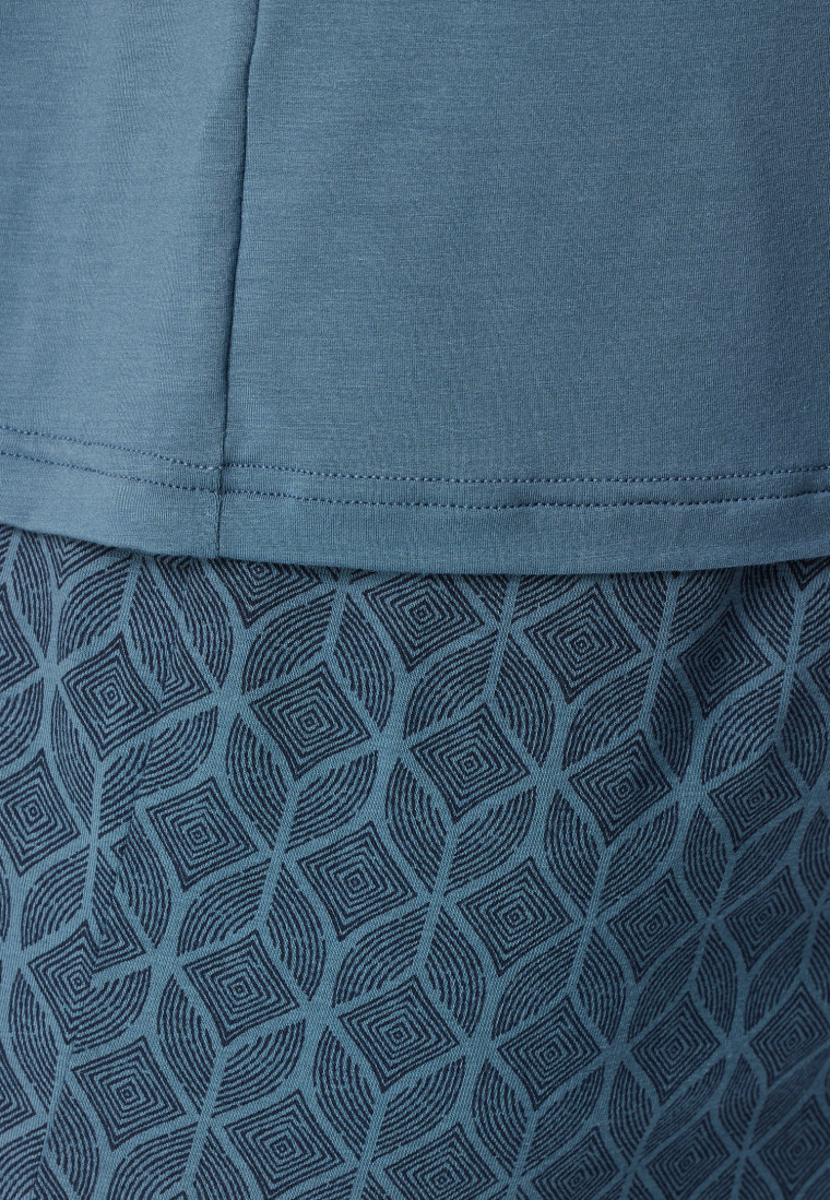 Schlafanzug kurz Ornamentdruck atlantikblau - Long Life Soft