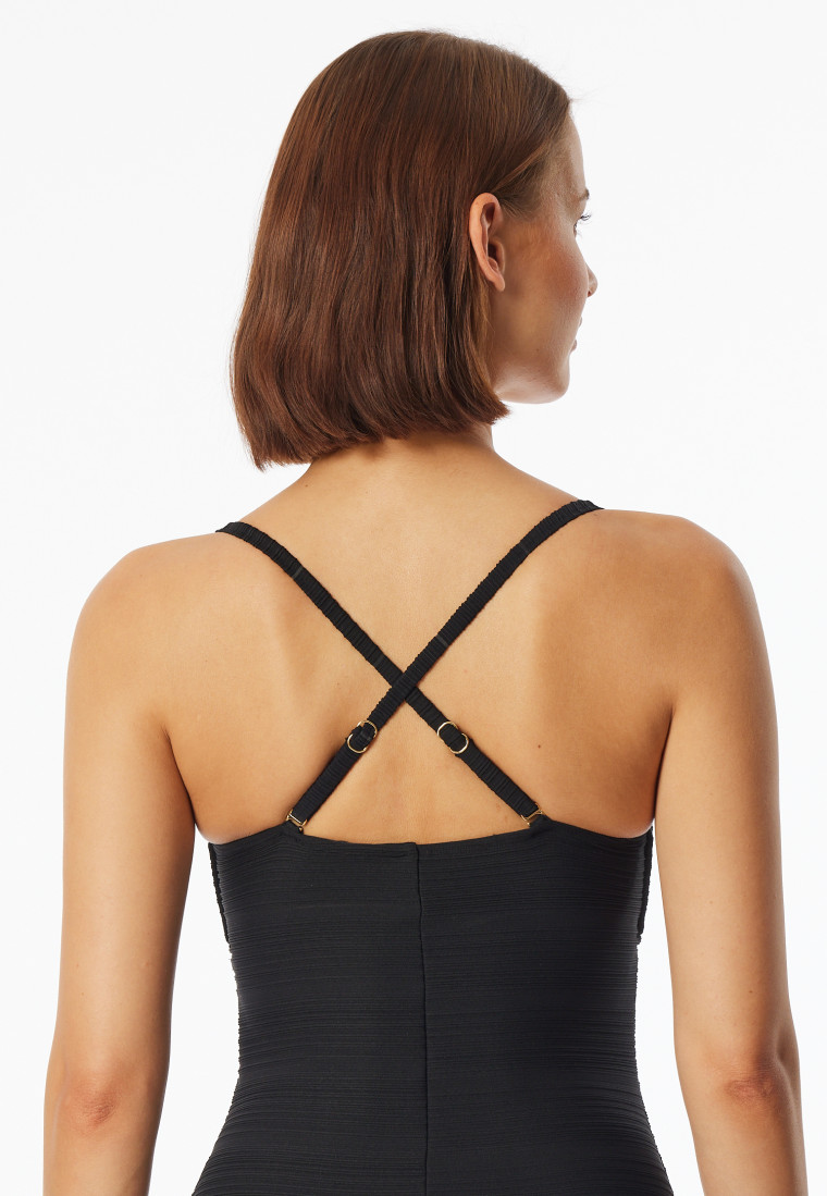 Badeanzug Jersey recycelt Streifen schwarz - Aqua