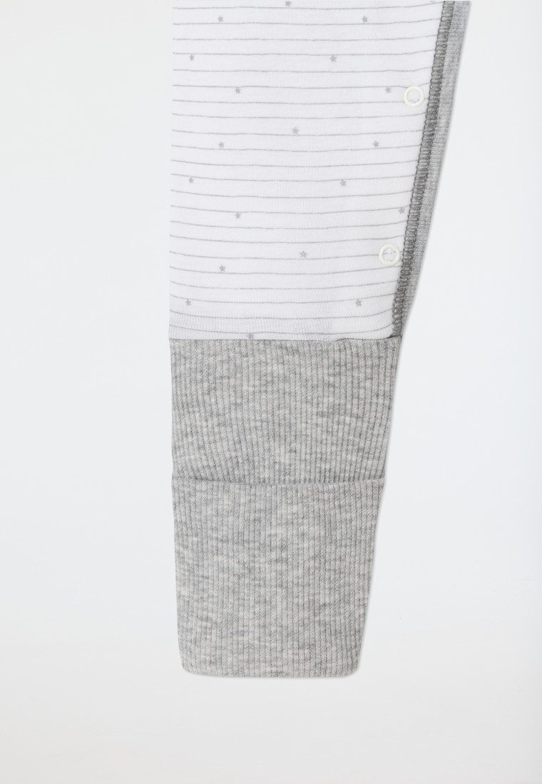 Grenouillère longue avec Vario unisexe côtelée coton bio rayures blanc/gris clair - Original Classics